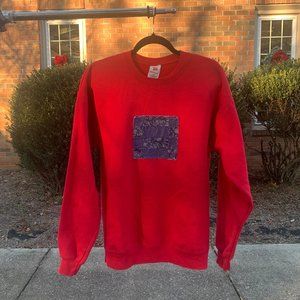 Blue and Red Quilted Patchwork Sweater - Handmade, Upcycled, and One of a Kind